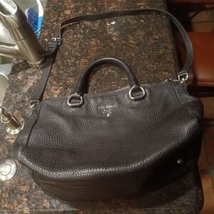 Prada Black Pebbled Leather Satchel with Shoulder Strap